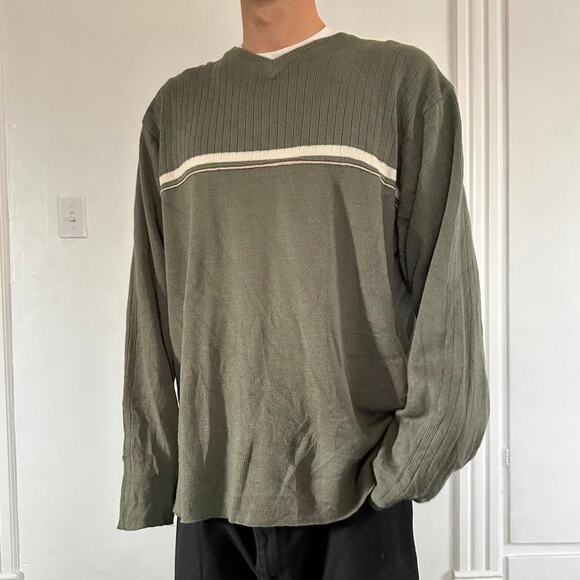 Vintage 00s Y2K Anchor Blue Baggy Striped Longsleeve Sweater - Picture 1 of 8